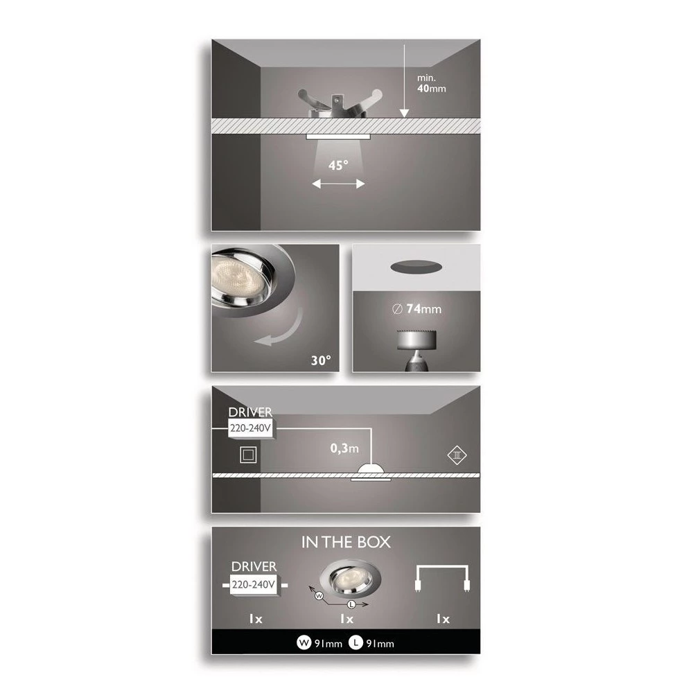 Philips Ellipse Recessed Led Krom 1x4w 5 Philips Ellipse Recessed Led Krom 1x4w - Billede 3
